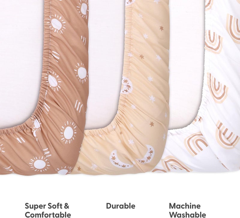 The Peanut Shell 3-Pack Fitted Playard Sheets - Soft & Breathable Baby Boy or Girl Mini Crib Sheets, Pack N Play Mattress, Fits Standard Playard Pack Play Mattresses - Boho - Image 4